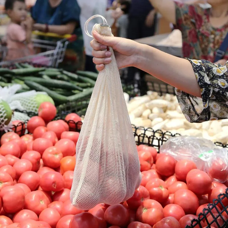 Zestaw siatki wielokrotnego użytku worki bez plastikowej bawełny torebki warzywne zmywalny sznurka na zakupy FP296W