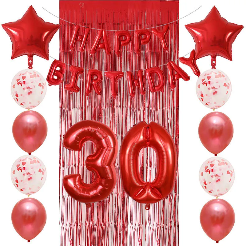 Birthday Party Balloon 18 20 30 40th Número Balão Adulto Party Party Decoração Carta Confetti Rose Gold Rain Cortina T200526