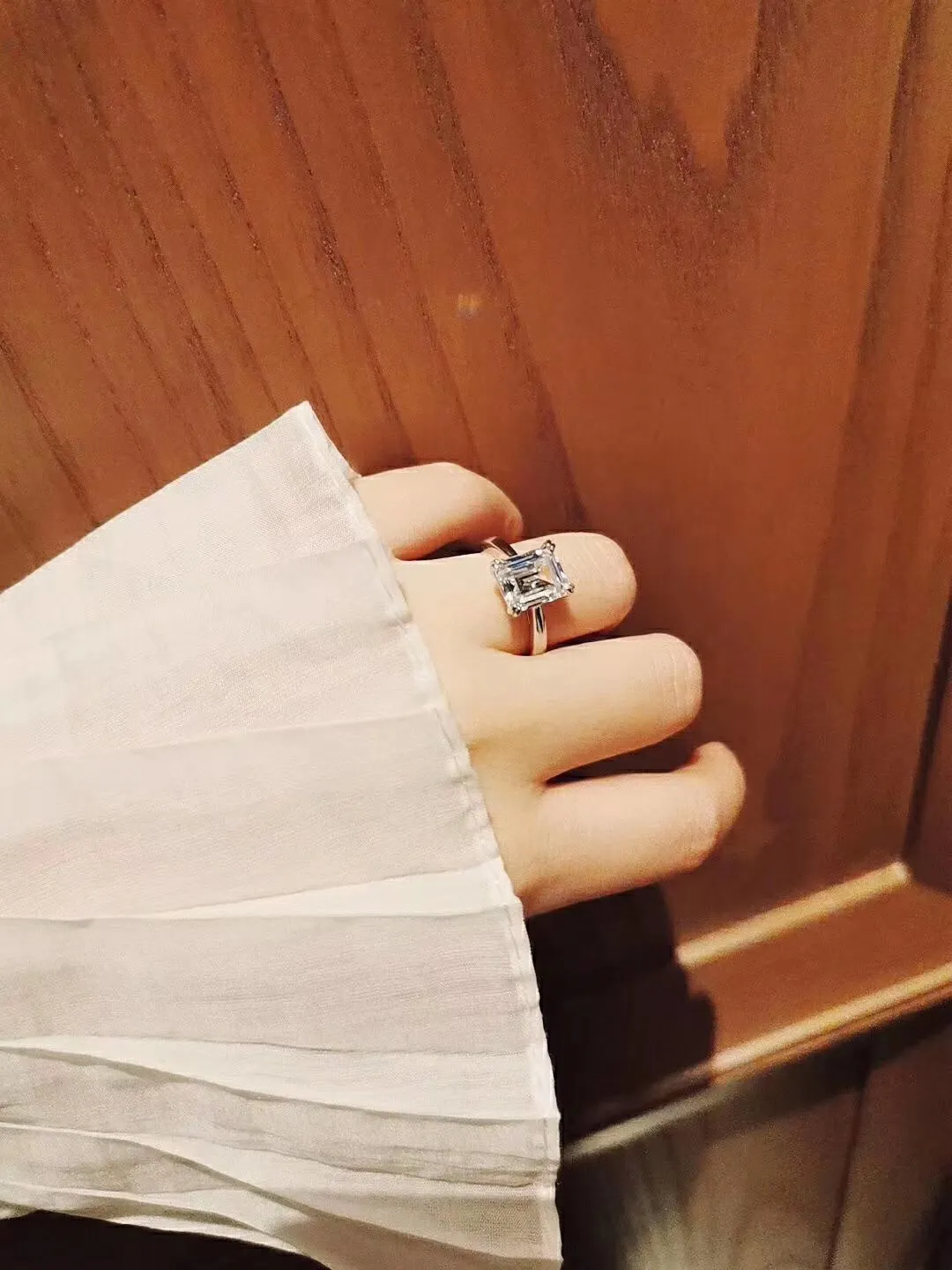 S925 Silver Punk Ring avec 3 kart Diamond en forme de rectangle pour les femmes bijoux de mariage Gift PS7056232U