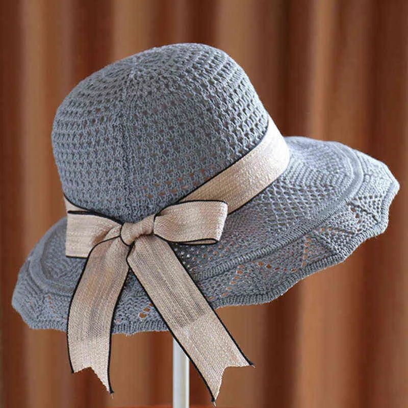 2021 Mode Zonhoeden Voor Vrouwen Meisjes Brede Bravel Disky Stro Hat Zomer Bohemen Beach Cap Lint Chapeau Femme Nieuwe G220301