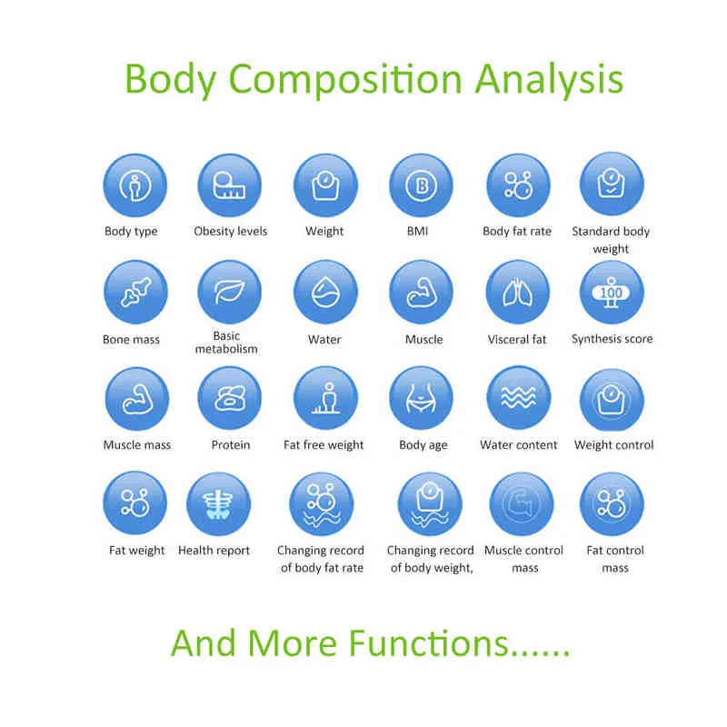 Escala de peso corporal inteligente multifuncional BT4.0 escala digital eletrônica com Smartphone App Body Composition Analyzer H1229