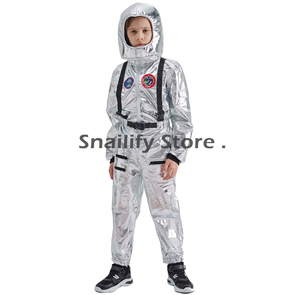 SNAILIFY Argento Spaceman Tuta Ragazzi Astronauta Costume bambini Halloween Cosplay Bambini Pilota Carnevale Party Fancy Dress LJ200930