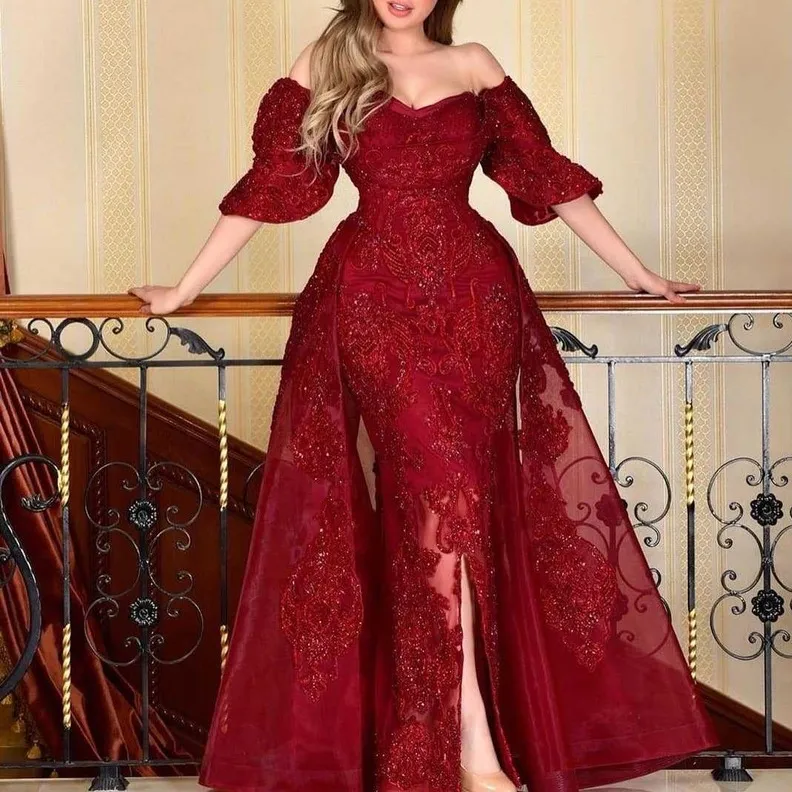 Fuchsia élégante robe de soirée de bal de bal d'épaule 2021 sirène appliquée longue femme de ménage d'honneur robe de promane sur mesure zuhair murad