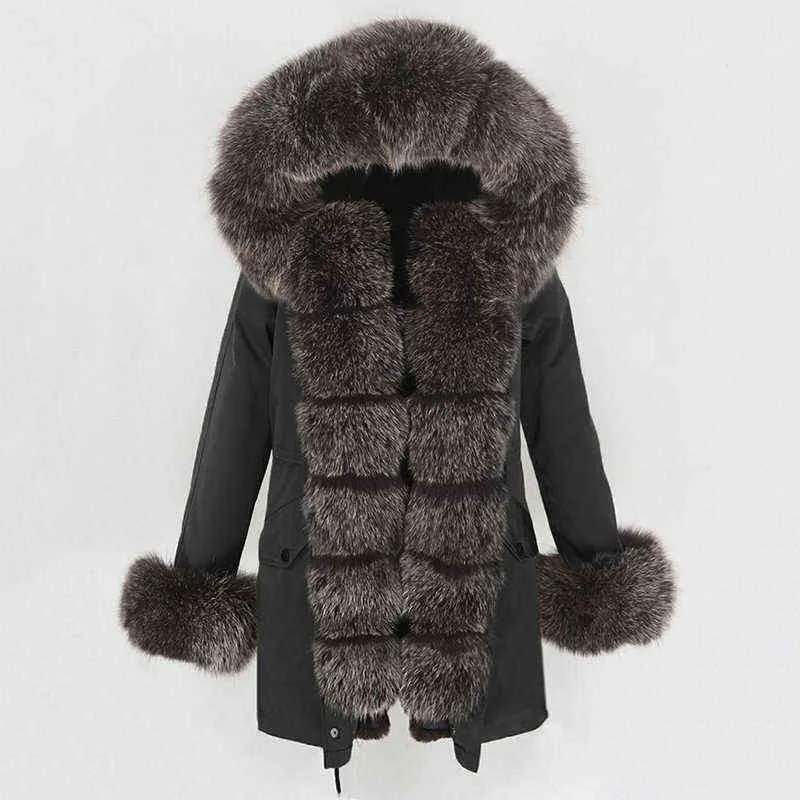 MENINA BONITA imperméable longue Parka veste d'hiver femmes manteau de fourrure véritable col naturel capuche chaud Streetwear détachable 211220