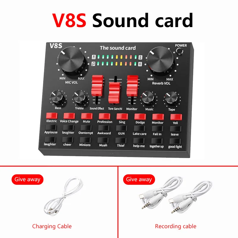 V8S Bluetooth USB -внешняя звуковая гарнитура Микрофон веб -трансляция