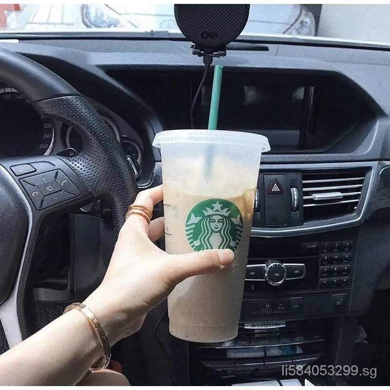 Godziny wysyłki Wielokrotnego użytku Starbucks Zimne kubki Plastikowe Czarne Przezroczyste Starbucks Kubek z pokrywką Słomy Czarna Puchar OZ
