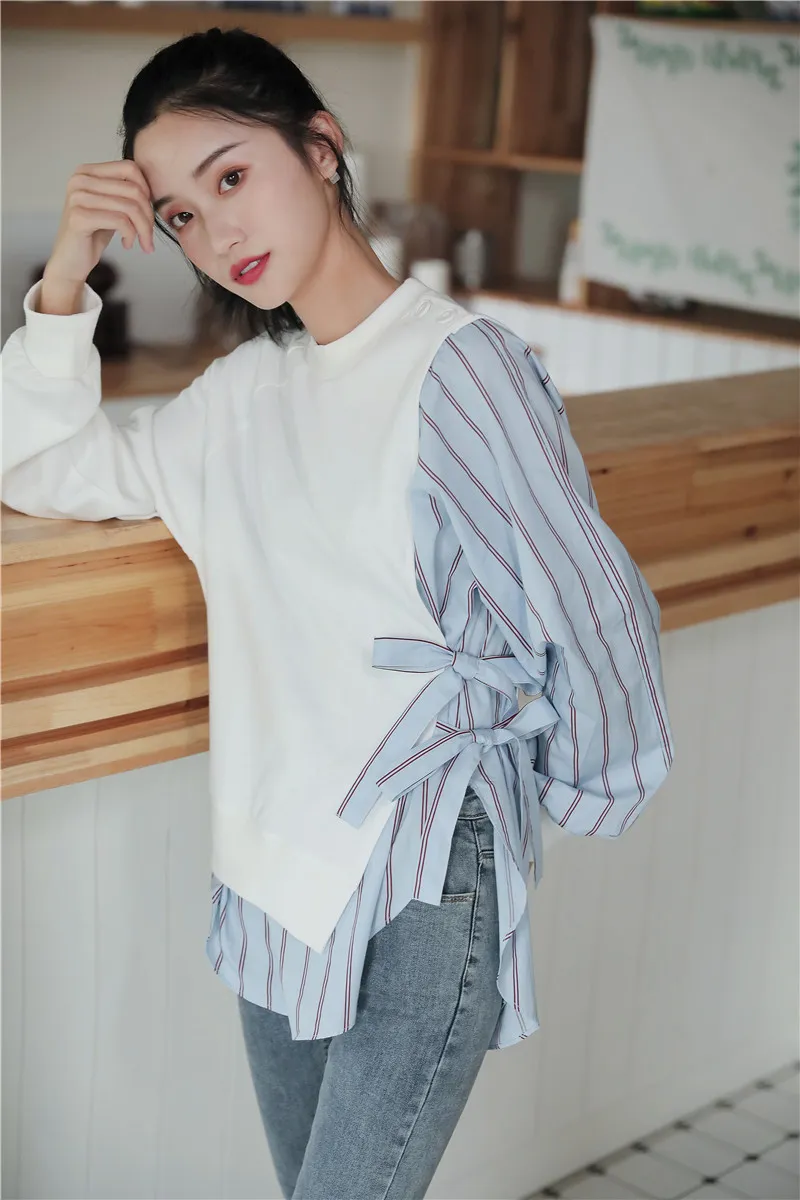 Daling sweatshirt vrouwen patchwork gestreepte lange mouw hoodies zijband casual zweet femme ontwerper kleding 210427
