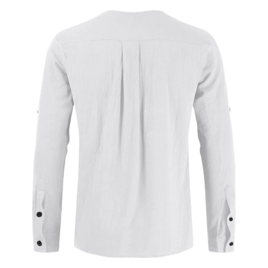 Hommes T-shirt Drawsting Chemises Tops Blouses Mode Coton Lin Solide Médiévale Rétro Costume À Manches Longues Automne Tops camisas LJ200827
