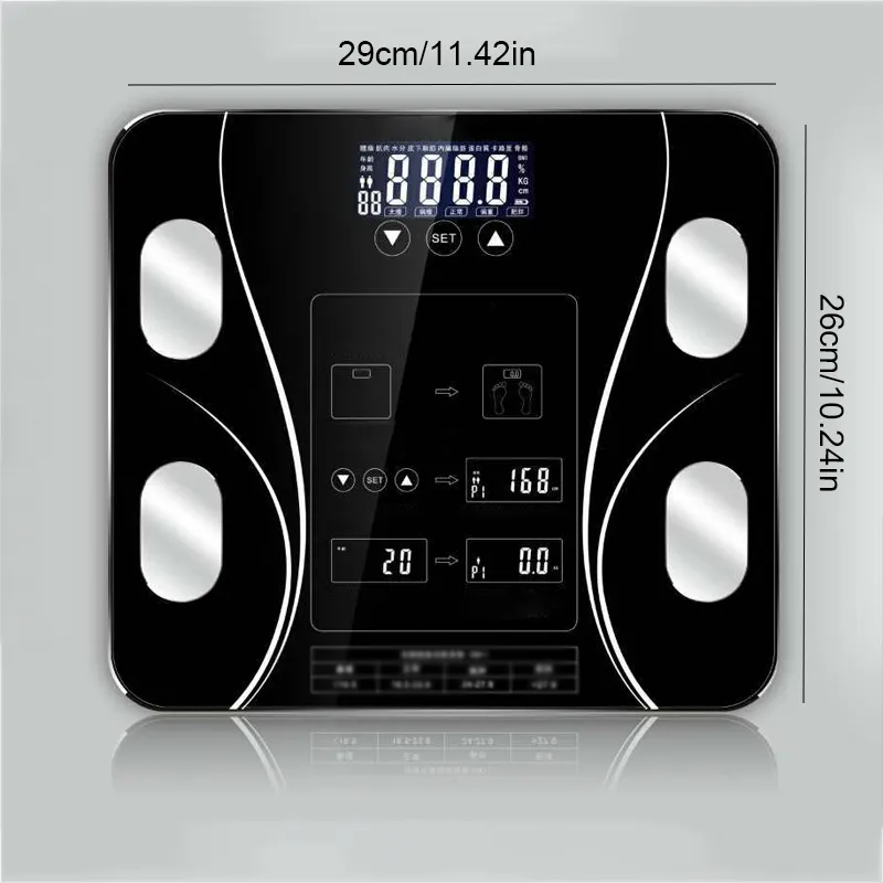 Bilancia grasso corporeo da bagno Bilance BMI Bilance elettroniche intelligenti Bilancia da bagno Bilance digitali uso domestico a LED Bilancia T200117