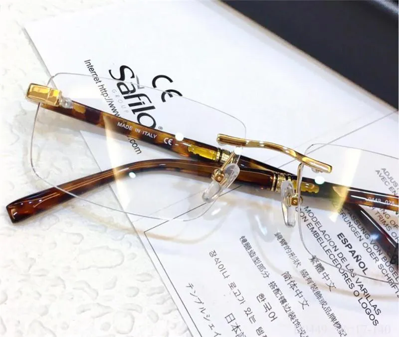 Yeni Moda Erkekler ve Kadın Optik Gözlük 0449 Metal Kare Çerçevesiz Popüler Tasarım Tarzı İş Stili Box237V ile En İyi Kalite