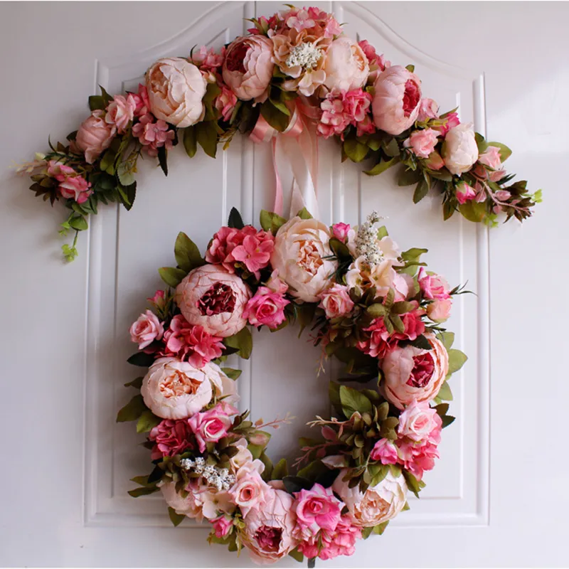 Rose Pivoine Fleurs Artificielles Guirlande Européenne Linteau Mur Décoratif Fleur Porte Guirlande Pour La Maison De Mariage Décoration De Noël Y200104