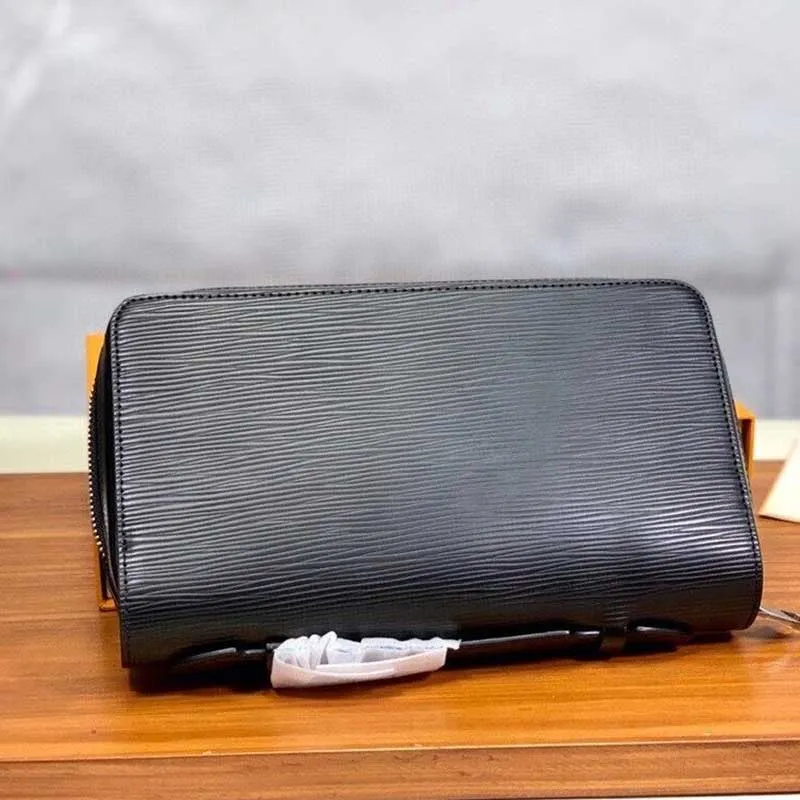 Herren Brieftaschen Eins Reißverschluss Herren Brieftasche hochwertige schwarze wasserdichte Leinwand Langer Brieftaschenhalter Männer Handtasche mit Orange Box Ca319k