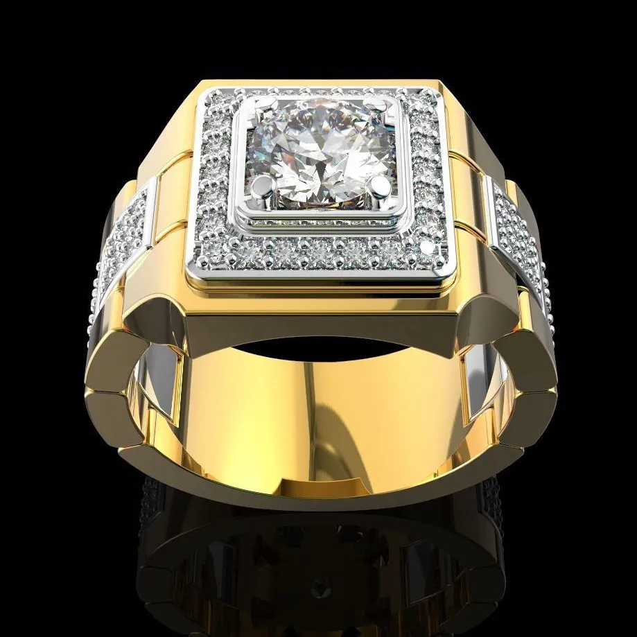 14 K Gold White Diamond Pierścionek dla mężczyzn Moda Bijoux Femme Jewellery Natural Gemstones Bague Homme 2 Carats Diamond Ring Males y1124