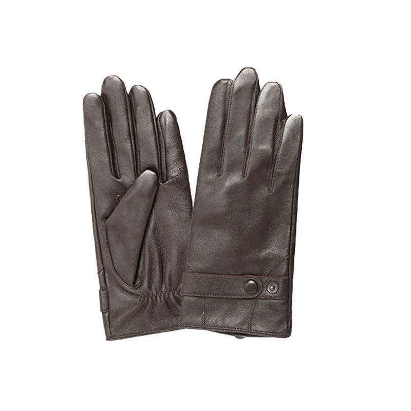 Otoño hombres negocios piel de oveja guantes de cuero invierno dedo completo pantalla táctil guantes negros montar motocicleta guantes NR196 211224230N