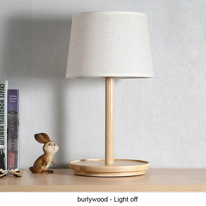 Japanese Style Wooden Table Lamp Fabric Lampshade Simple Living Room Bedroom Bedside Reading Desk Lights Home Decoration E27 LED L163y