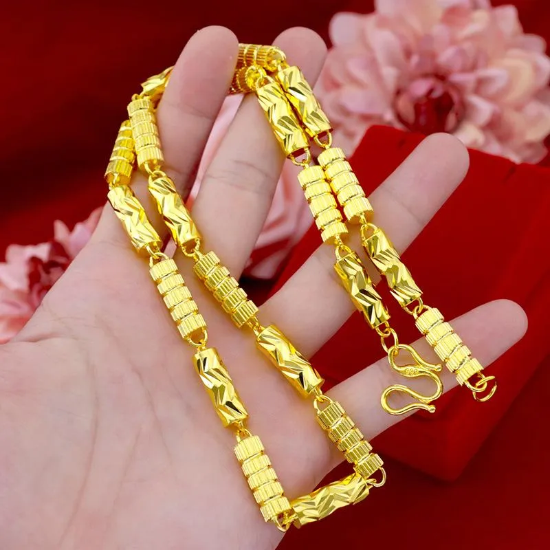 FASHION LUXURY MEN'S NECKLACE 24K GOLD CHAIN SOLID CAR FLOWER NECKLACE FOR MEN WEDDING ENGAGEMENT ANNIVERSARY JEWELRY GIFTS M267u
