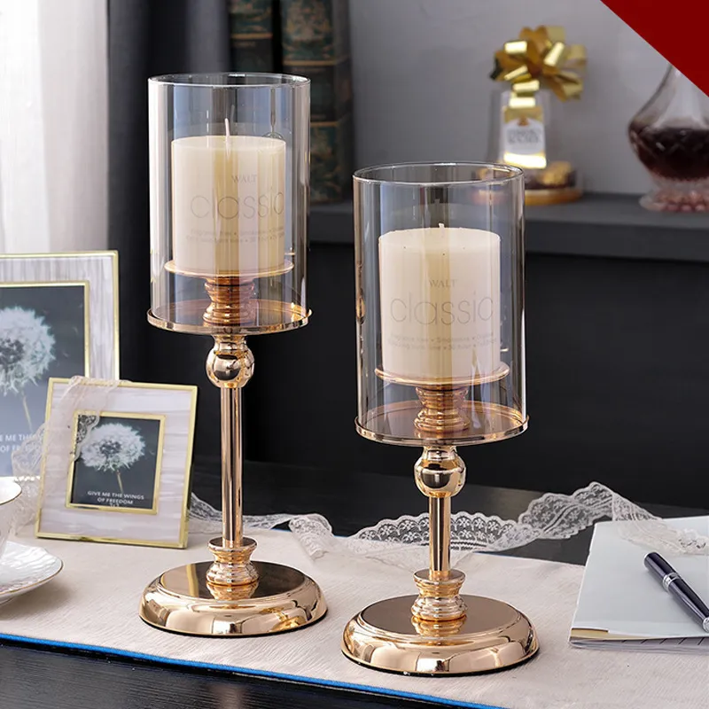 Ljushållare Luxury Metal Glass Candlesticks For Candles Home Decoration Holiday Christmas Arrival Gifts LJ201018
