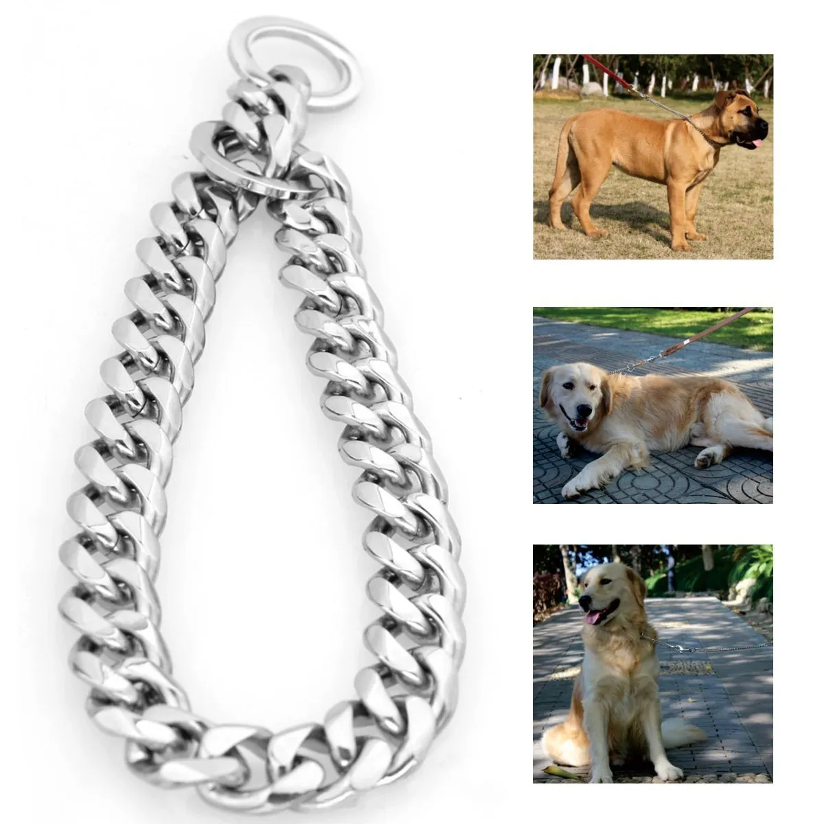 Collier de chien en acier titane argent fort collier de chien en métal formation collier de starter pour animaux de compagnie pour grands chiens Pitbull Bulldog LJ2011138666008