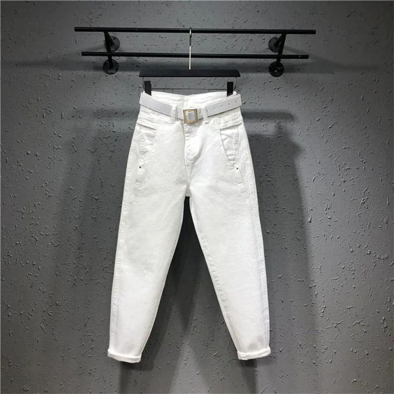 2020 Frühling Sommer Neue Mode Frauen Lose Beiläufige Hohe Taille Weiße Jeans Femme Baumwolle Denim Knöchellangen Harem Hosen LJ201029