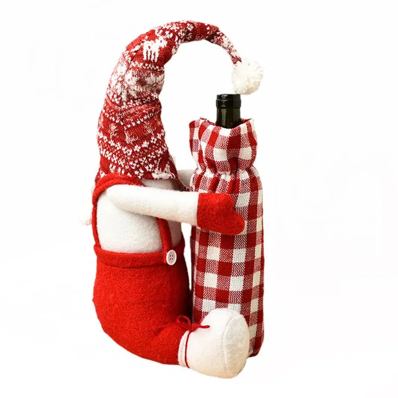 Decorazioni natalizie Copribottiglie di vino Simpatico gnomo svedese titolari di copertine sacchetti regalo decorazione della tavola Xmas277G
