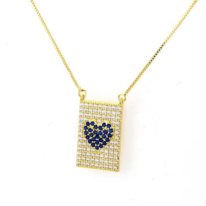 Многоцветный кулон с кубическим цирконием, ожерелье с сердечком в форме сердца, геометрический прямоугольник, ожерелья для женщин, модные ювелирные изделия для вечеринок, аксессуары2695