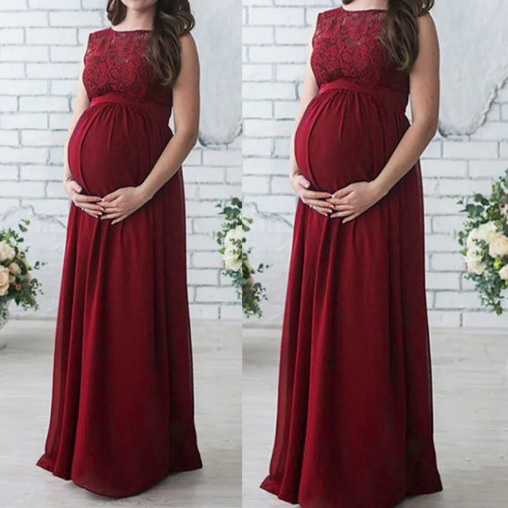 TELOTUNY Femmes Enceinte Robe En Dentelle Sans Manches Longue Maxi Robe De Maternité Photographie Props Vêtements Robe De Mariage De Fête LJ201125