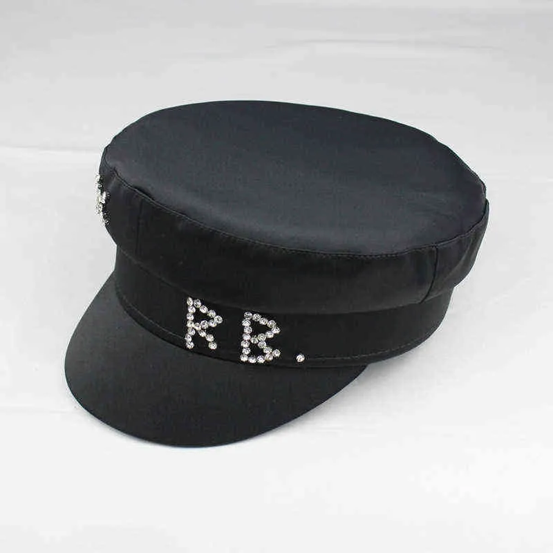 Simple RB Hat Women Men Street Fashion Style sboy Hats Black Berets Flat Top Caps Drop Ship Cap 220107