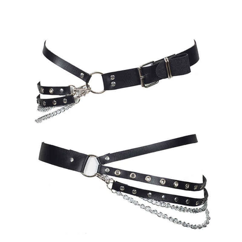 Fashion Women Gothic Punk Belt Cintura in giro Metatore Metal Circle Design Design Pintura argento in pelle Nera Belie di jeans Belies G220301