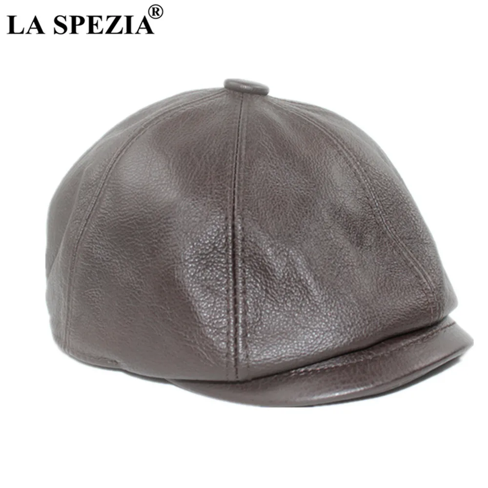 LA SPEZIA kaki hommes gavroche HAP véritable cuir de vache casquette octogonale mâle béret automne hiver hommes Vintage bec de canard chapeaux 20247I