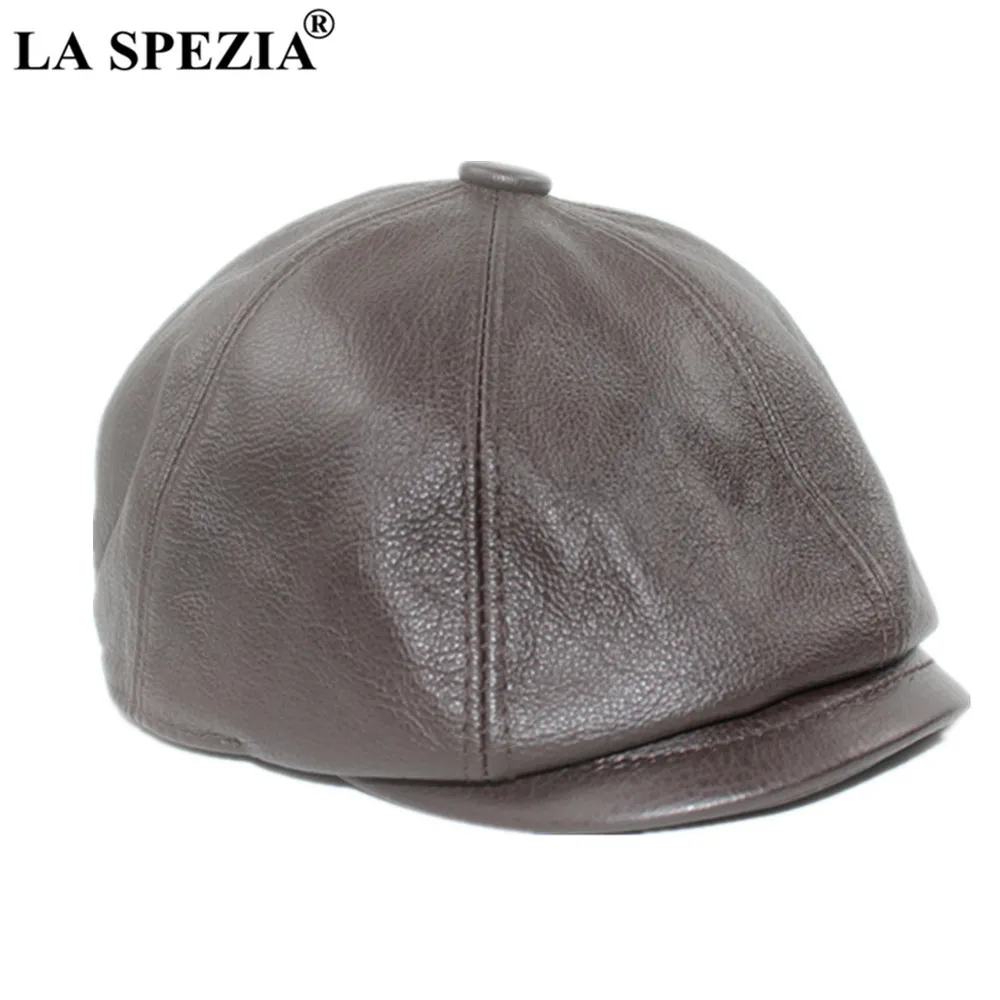 La Spezia Khaki Men's Newsboyギャップ本物の牛皮の革張りの八角形cap雄秋冬の男性ヴィンテージアヒルの帽子20206J
