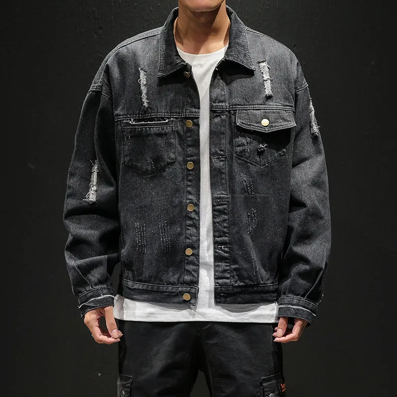 SITEWEIE Denim Veste Hommes Trou Moto Cool Manteau Streetwear Hip Hop Bomber Cowboy Jean Vêtements G466 201105