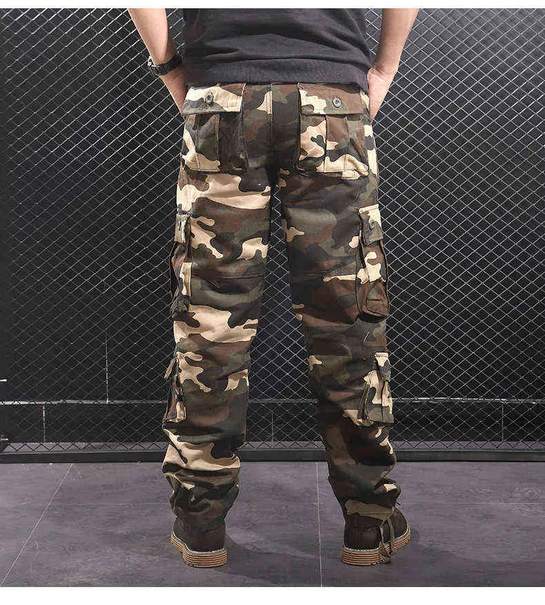 Heren camouflage baggy cargo broek mannelijke leger militaire tactische volledige lengte casual lange broek losse rechte broek plus size 44 H1223
