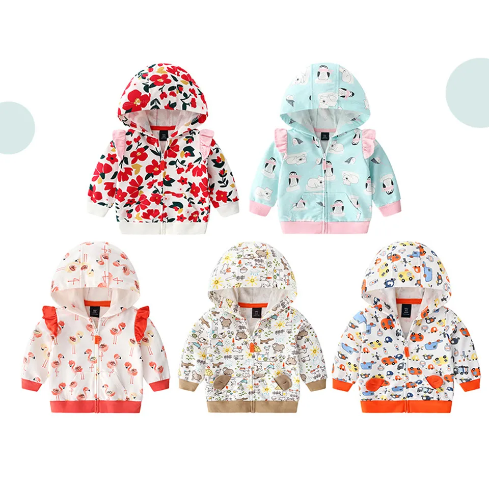 Enfant Vêtements Bébé Veste Manteau Coton Printemps Automne Enfants Garçons Filles Vêtements À Manches Longues Dessin Animé Imprimer Manteau À Capuchon Tops Outfit LJ201007