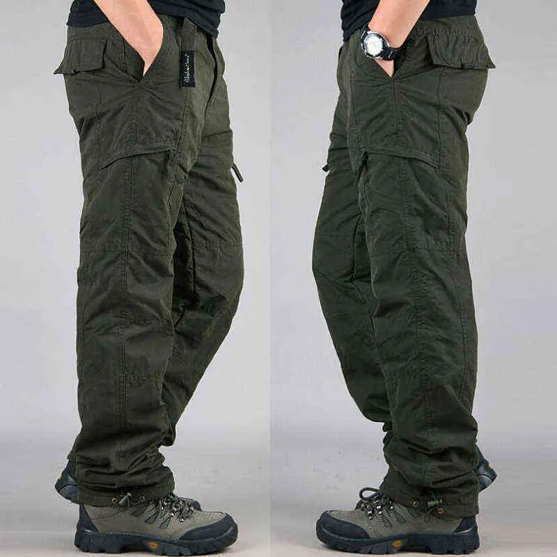 Winter Thick Fleece Casual Pants Men Cotton Military Tactical Baggy Cargo Pants Double Layer Plus Velvet Warm Thermal Trousers H1223