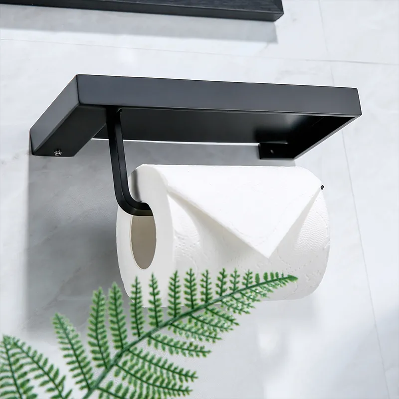 Porte-papier hygiénique noir avec étagère de style nordique brève toilette étanche / rouleau de cuisine rangement papier cintre accessoires de salle de bain T200425