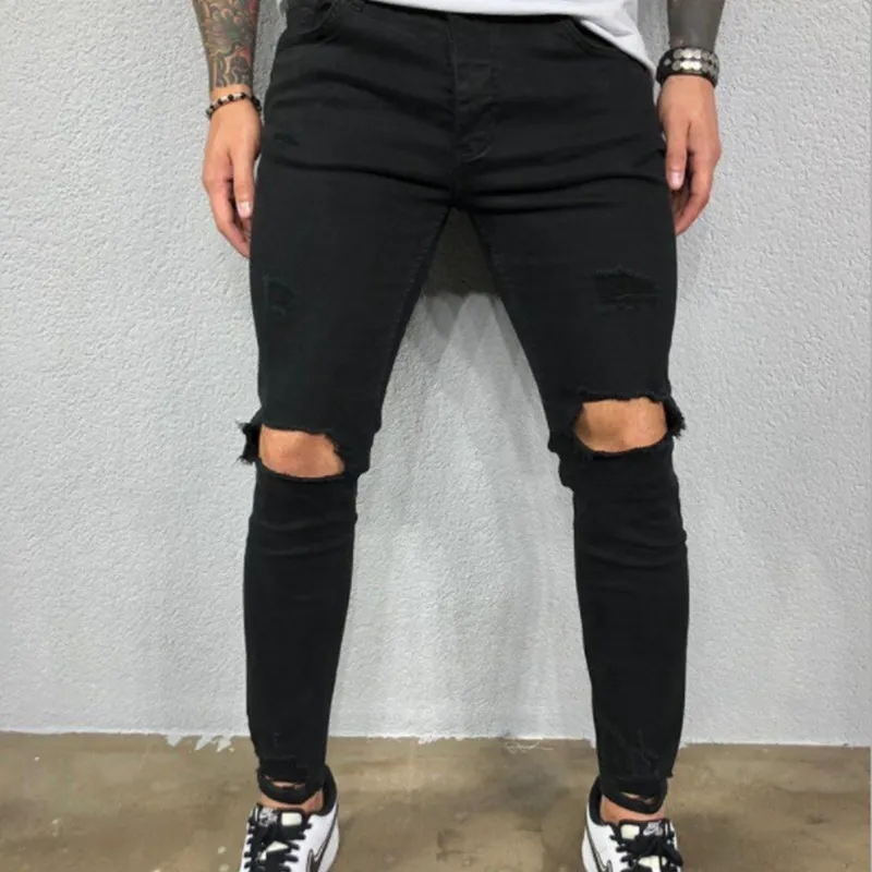 Nuevo estilo pantalones rasgados Slim Fit Stretch Jeans para hombres moda Casual Hip Hop Jeans F1209297I