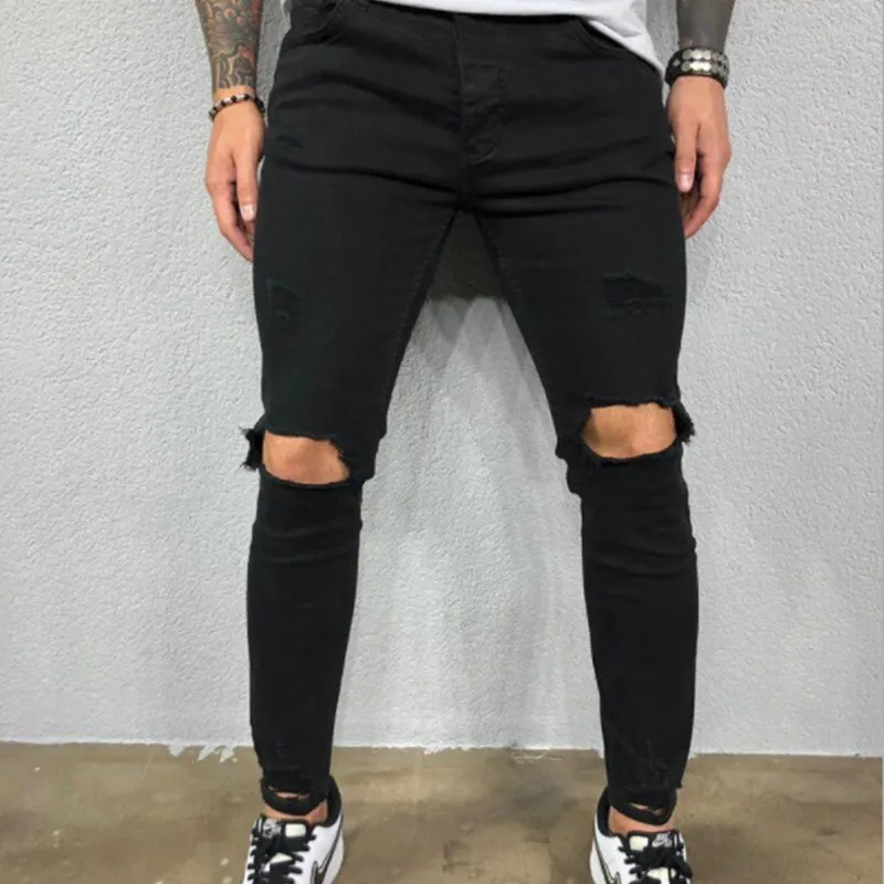 Ny stil Ripped byxor Slim Fit Stretch Mäns Jeans Fashion Casual Hip Hop Jeans F1209