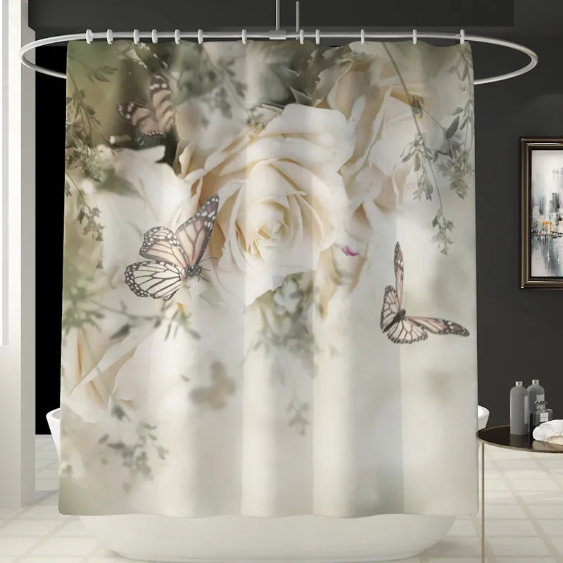 Floral Bath and Curtain Set Anti-slip Shower Bathroom Foot Rug Home Decoration Toilet Floor Mat 201119