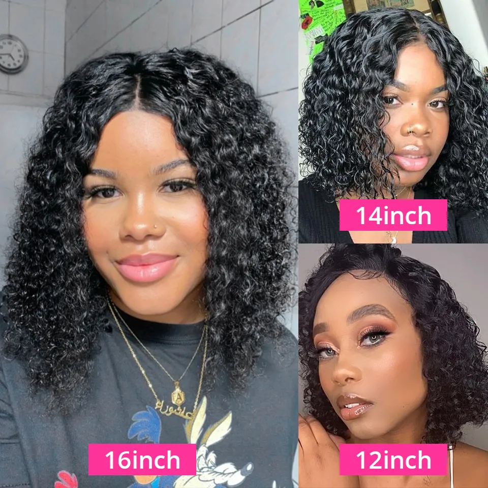 Curly Bob Lace Front Human Hair Wigs with Baby Hair Indian Water Wave 4x4 Lace Closure Wigs Short Jerry Curly Bob Wigs for Women1214090