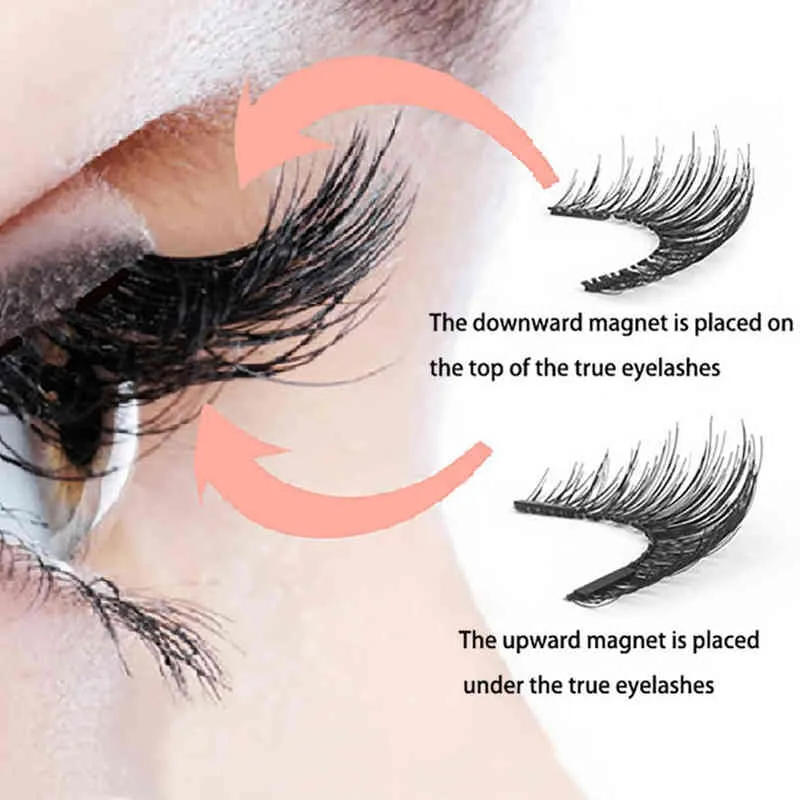 Fake Eyelashes Lekofo 3 Magnets Magnetic Eyelashes Handmade Artificial 3d Faux Cils Natural False Mink Lashes with Tweezers 220226