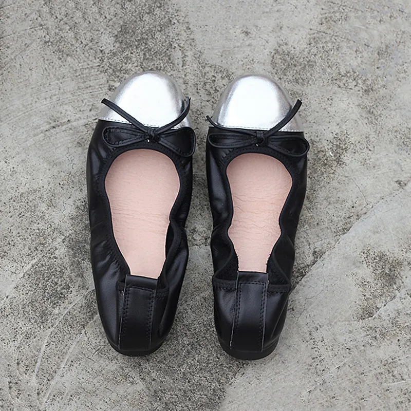 Klassiska ballett lägenheter skor kvinnor loafers äkta läder slip-on mjuk vikbar sko elegant dam arbetsskor stor storlek moccasins