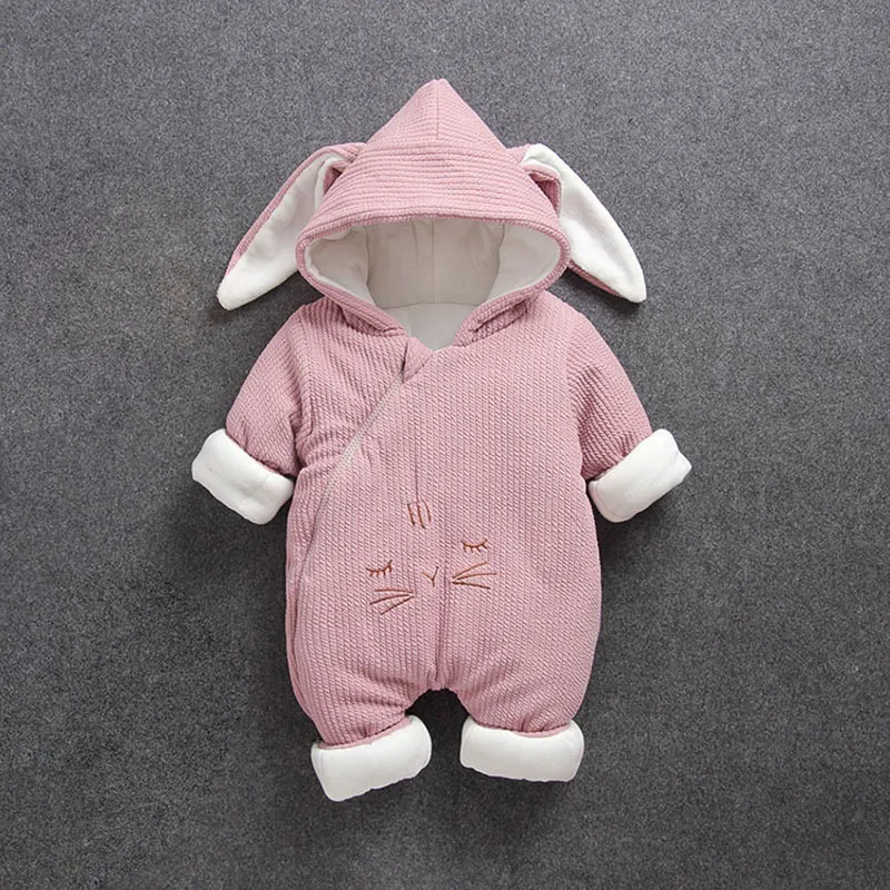 Nouveau bébé costume barboteuses vêtements froid hiver garçon fille vêtement épaissir chaud confortable pur coton mignon lapin 201029