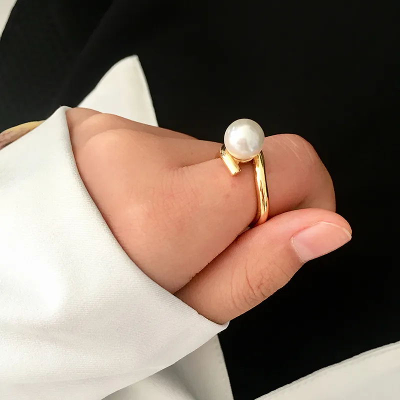 Mode-sieraden 316L titanium Pearl Bee Ring open ringen rose goud zilver dubbele hart ring vrouwelijke ring voor woman2985