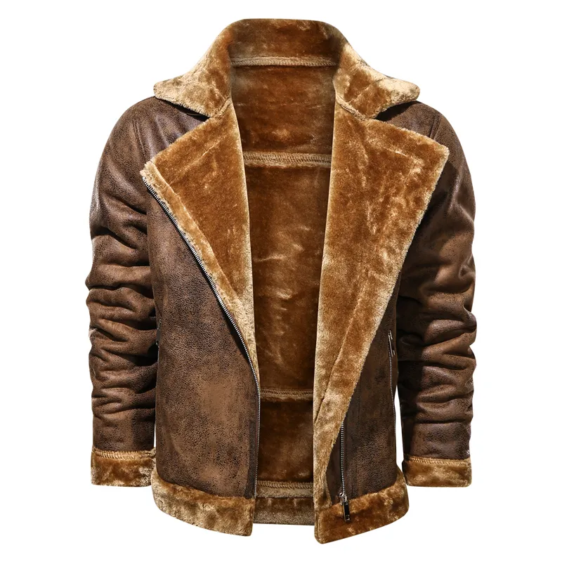 Jackets For Men Winter Suede Leather Jacket Lapel Vintage Motorcycle Jacket Men Slim Fit Retro Coat Fashion Outwear Fur Lined 201128