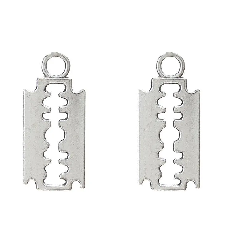 Alloy Silver Color Razor Blade Charms Bracelet Choker Necklace Pendant Charms For Jewelry Making Handmade Craft 24 11mm305H