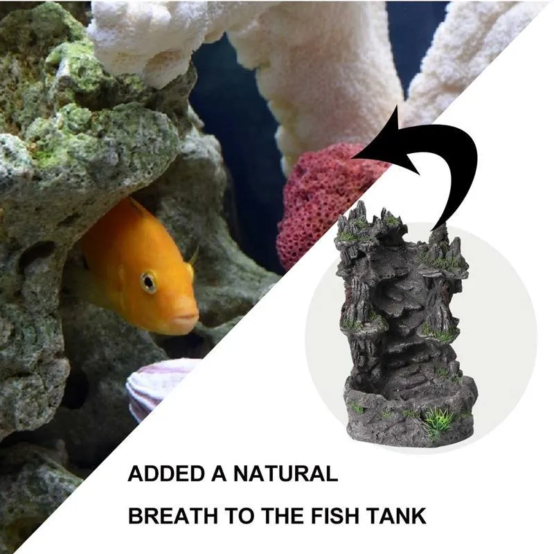 Waterfall Landscape Craft Durable Vivid Aquarium Ornement Resin Craft Fish Tank Decor for Underwater Display C1115222M9123123