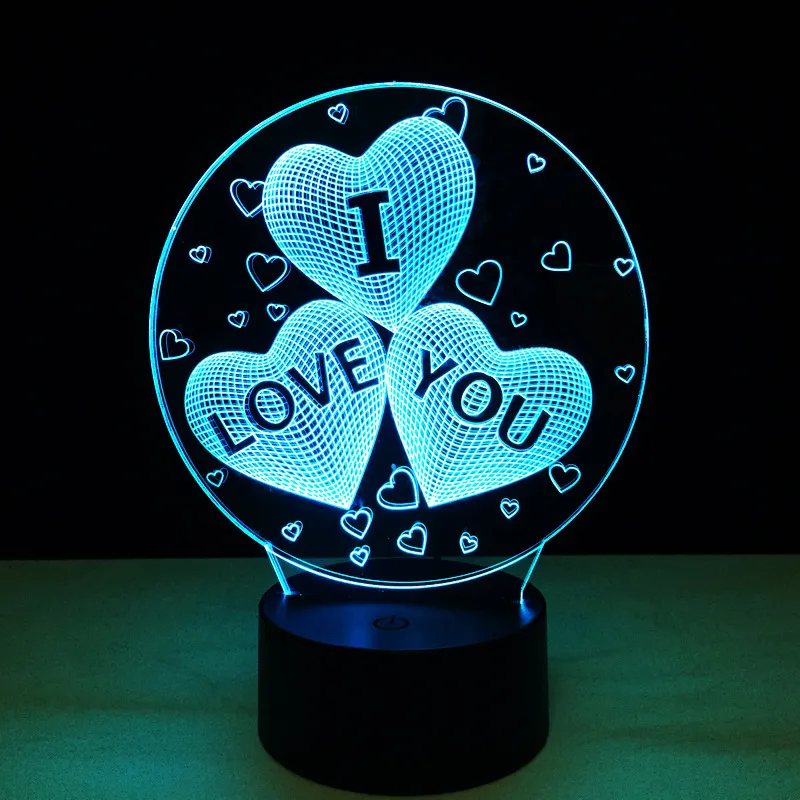 ナイトライト3D光学ランプラブハートI Love You Night Light DC 5V USB搭載5番目のバッテリーWhole Drop252m