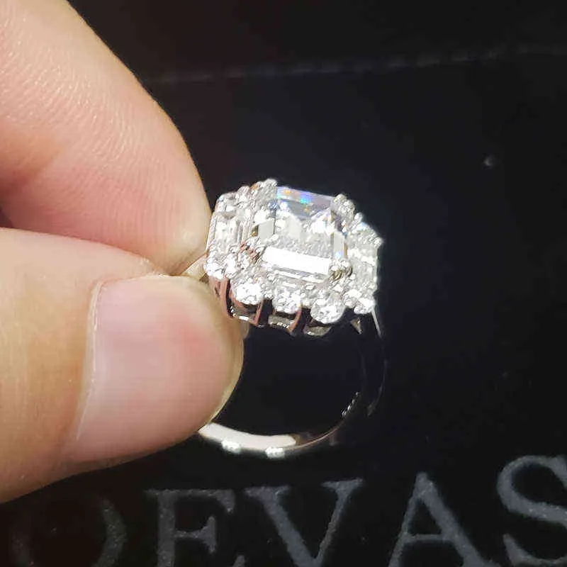OEVAS 100% 925 Sterling Silver Sparkling High Carbon Diamond Anneaux de mariage pour femmes Engagement Party Fine Bijoux en gros 211217