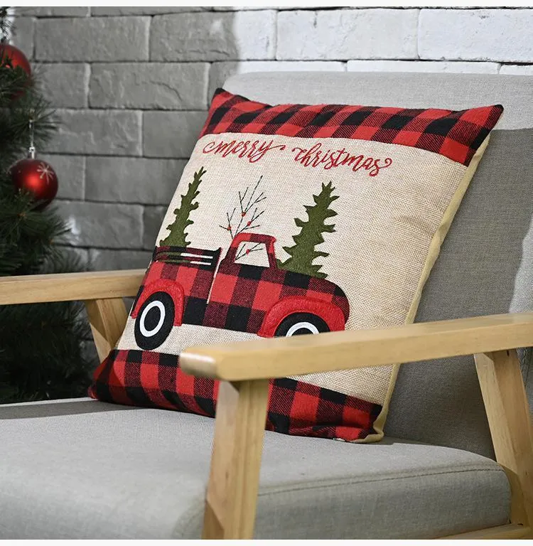 Kerst Plaid Hold Kussensloop Katoen Kussenhoes Kerst Truck Streep Kussensloop Mode Woonkamer Sofa Decoratie
