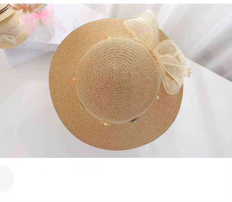 Summer Beach Straw Hat Women Girl Lace Bow Flower Sun Hat Sun Hat Big Brim G220301